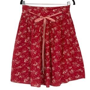 NWOT TOAST Skirt UK8~US4 Red White Boats-Print A-Line Pleated Bow-Tie-Beads Knee
